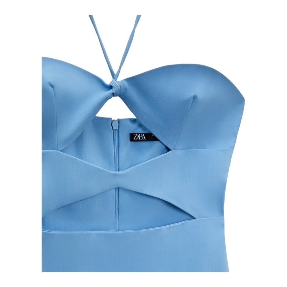 ZARA Blue Cutout Halter Sleeveless Bodycon Midi Cocktail Dress Size XL NWT - Picture 14 of 15